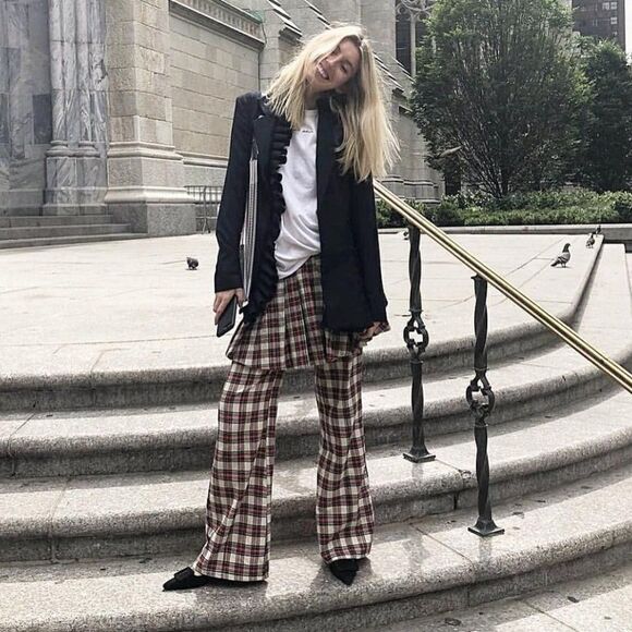 NWT Classic Red Plaid Wide Leg Trouser Skirt Pants - Picture 1 of 11